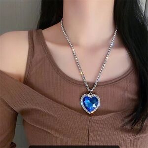 Dazzling Blue Heart Necklace with Silver Chain